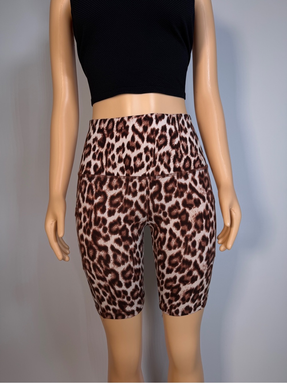 shosho Leopard Print High-Rise Bike Shorts in Brown